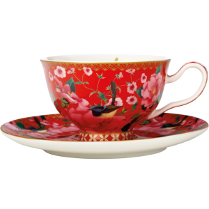 Maxwell and Williams Teas & C's Silk Road Footed Cup & Saucer 200ML Cherry Red Gift Boxed|
