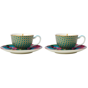 Maxwell and Williams Teas & C's Silk Road Demi Cup & Saucer 85ML Set of 2 Aqua Gift Boxed|